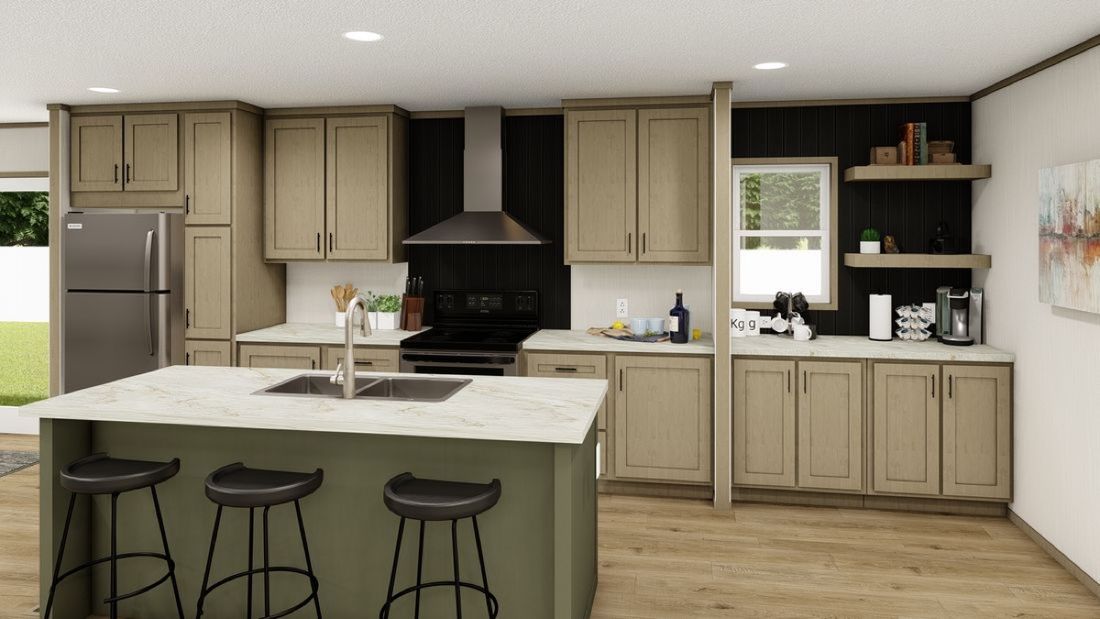 Cocina de casa prefabricada con isla